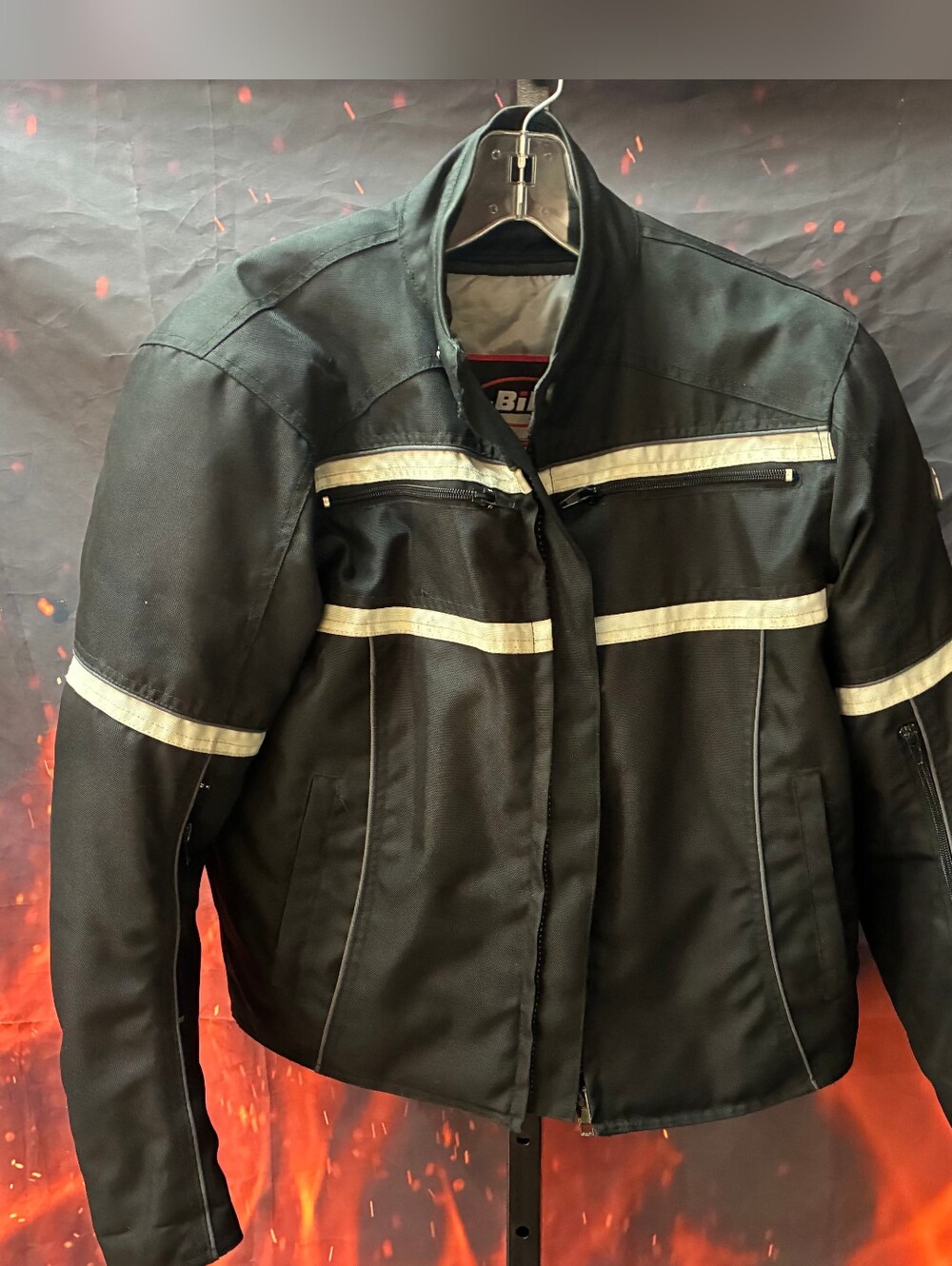 Women’s Black Motorcycle Jacket with Reflective Stripes